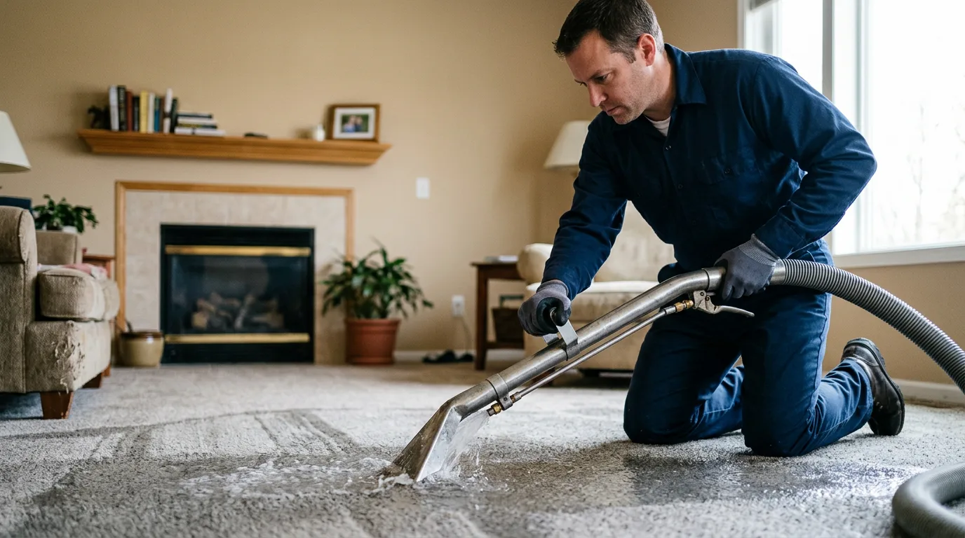 Water damage restoration technician working near Yates City, IL